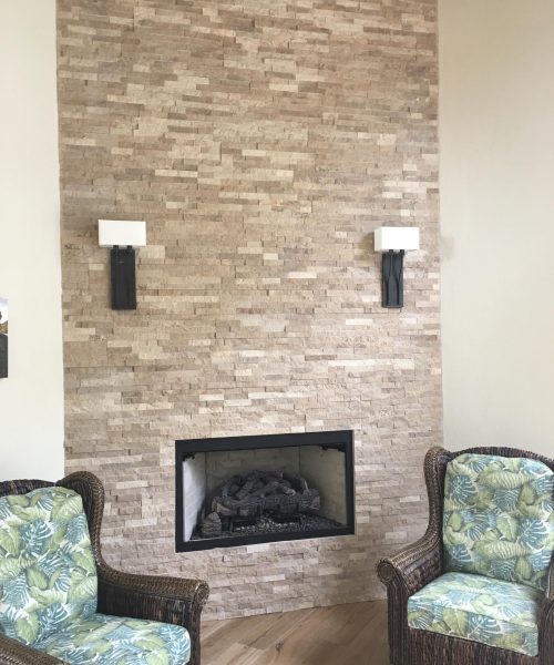 stacked stone fireplace surround